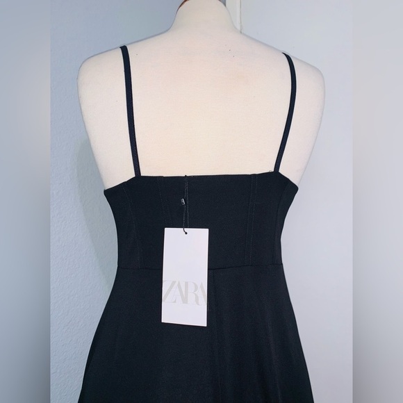 Zara New Women V-Neck Short Black Sexy Slip Dress Size Large - Picture 9 of 13